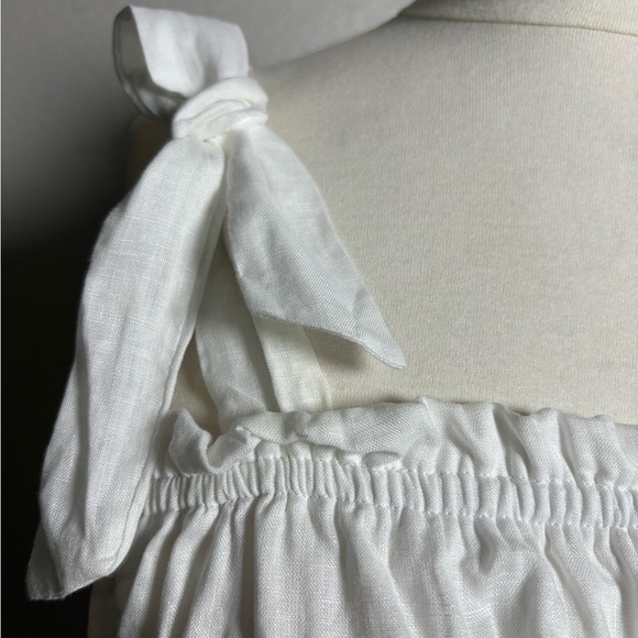 Faithful The Brand Camille Elegant White Linen Ruffle Strap Tank Top. Cropped - Picture 6 of 16
